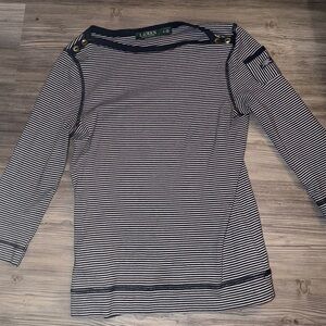 Ralph Lauren Navy and White Striped Top